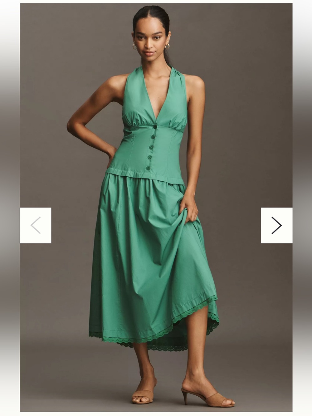 NWT Anthropologie size XLP Green Halter Midi Dress with Buttoned Bodice